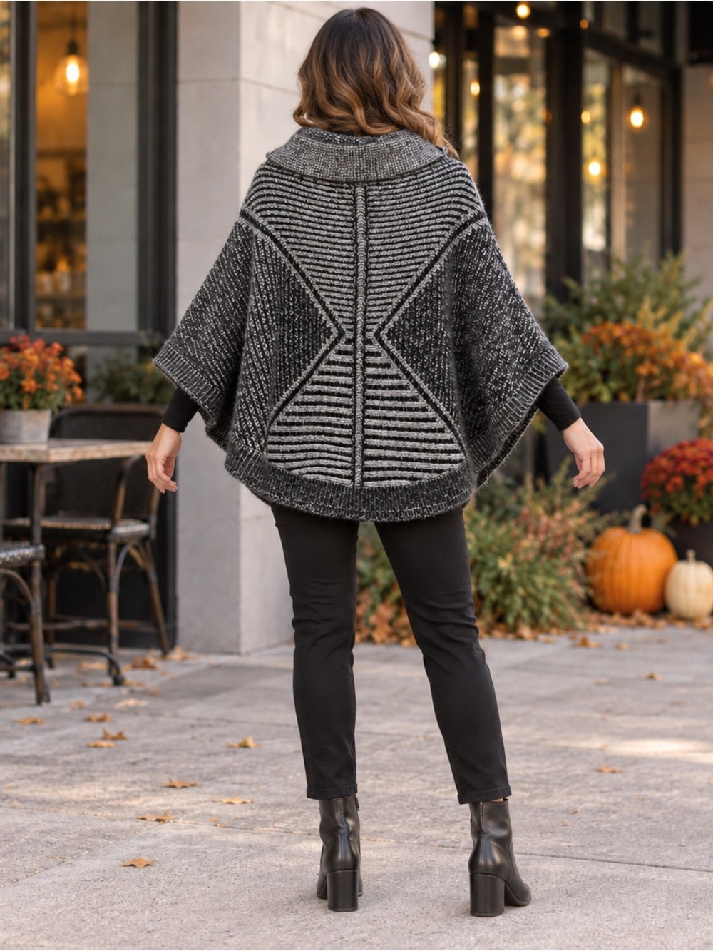 DKNYC Black Gray Marled Cowl Neck Cape Poncho Sweater M/L - Picture 2 of 9
